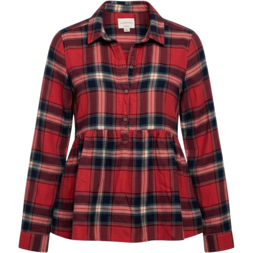 American Eagle Womens Flannel Shirt Plaid Peplum S Jegging Fit Fall Festive Xmas